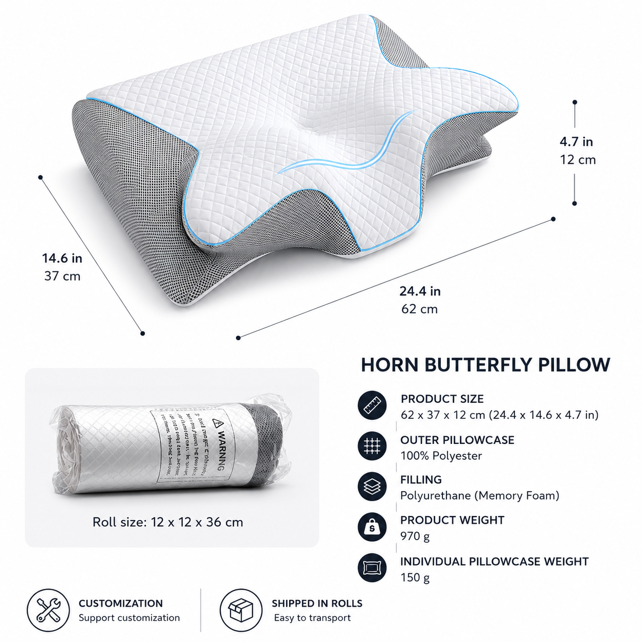 Ergonomic memory foam cervical pillow