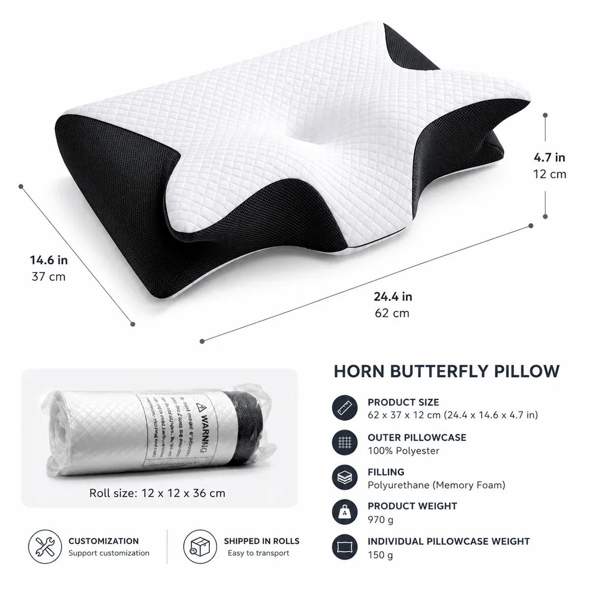 Ergonomic Memory Foam Cervical Pillow (Black)