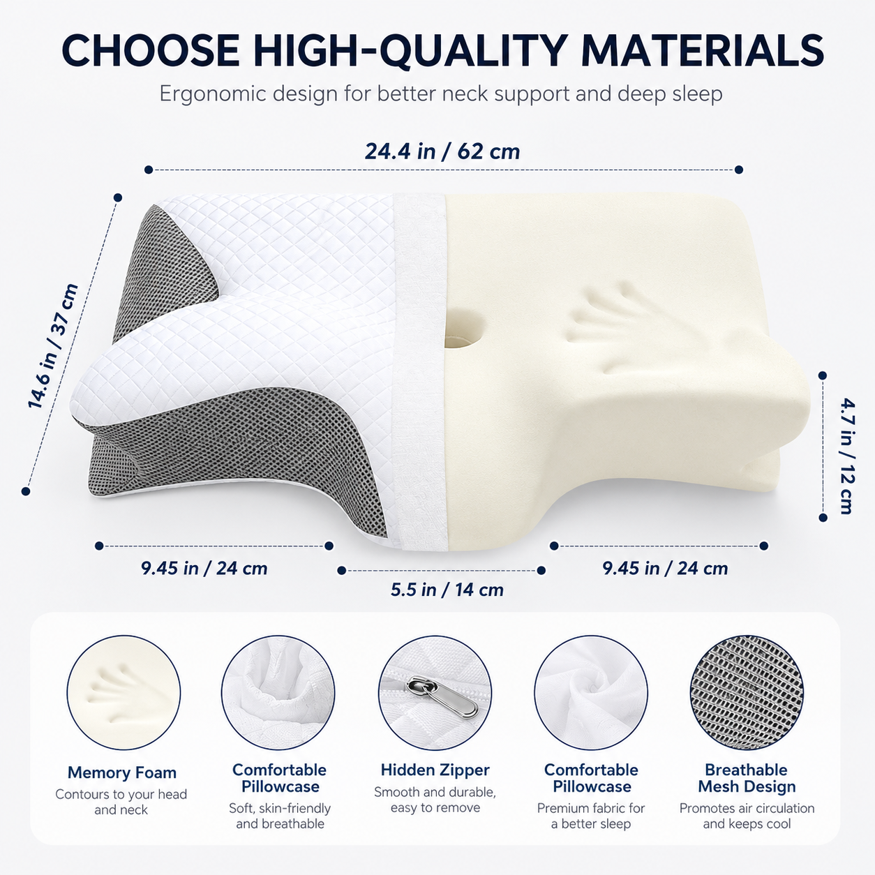 Ergonomic memory foam cervical pillow