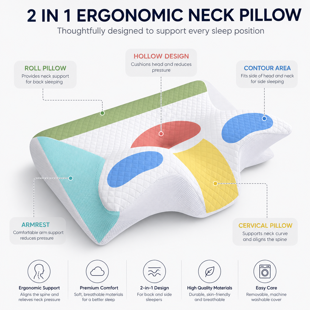Ergonomic memory foam cervical pillow