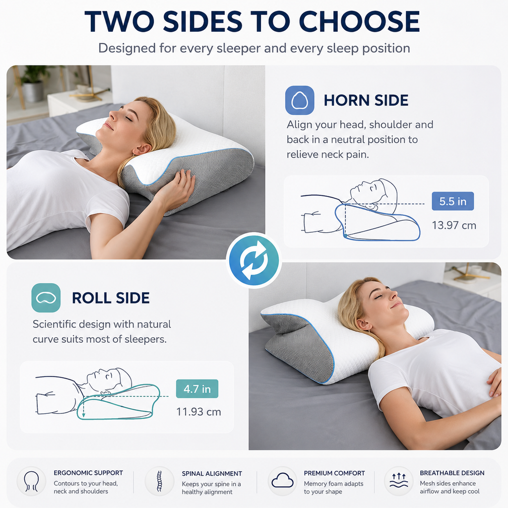 Ergonomic memory foam cervical pillow